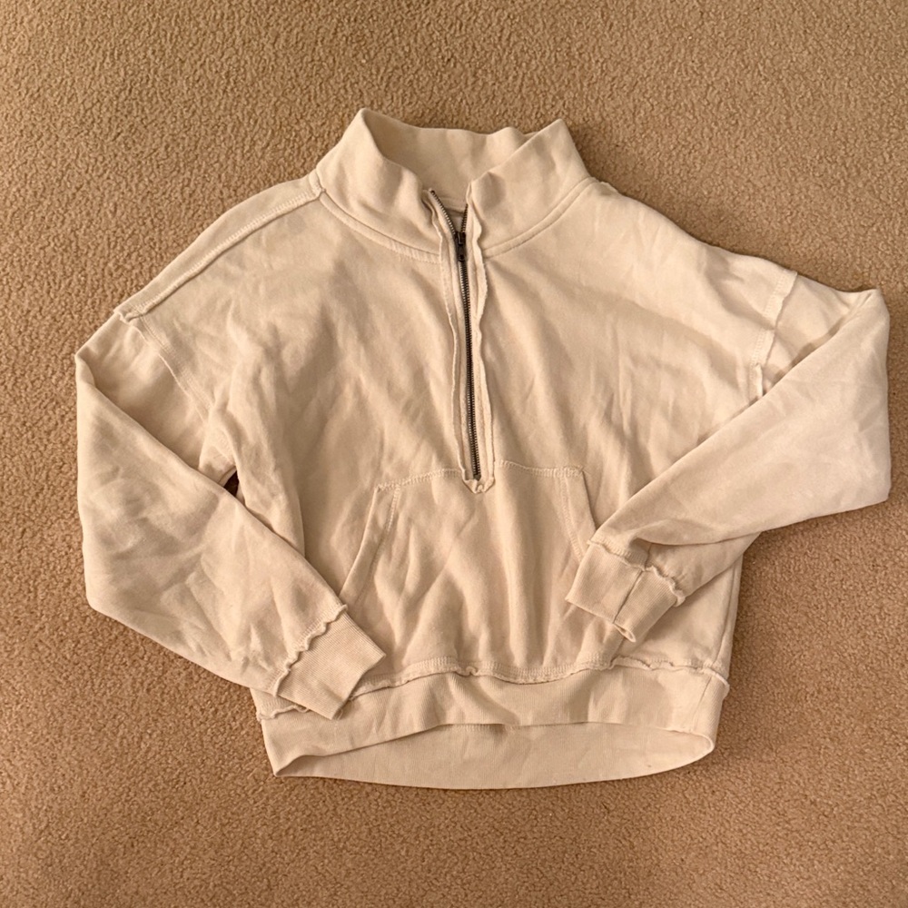 Vintage Havana Beige Quarter-Zip Hoodie